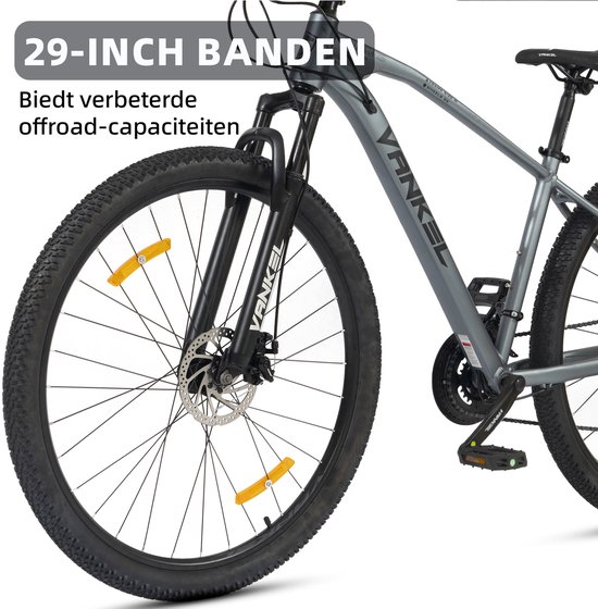 Fiets Mountainbike VANKEL 29 inch - Hardtail mountainbikes - Shimano 21 versnellingen - Shimano Derailleur met dubbele schijfremmen - Geschikt voor lengtes vanaf 160 cm - voor dames en heren - Grijs van Fiets. — afbeelding 3