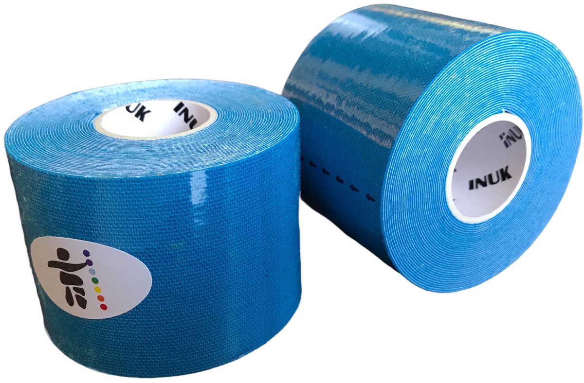 Inuk - kinesiotape - Sporttape - 2 Rollen - Lichtblauw - Premium Quality - Blijft zitten na douche