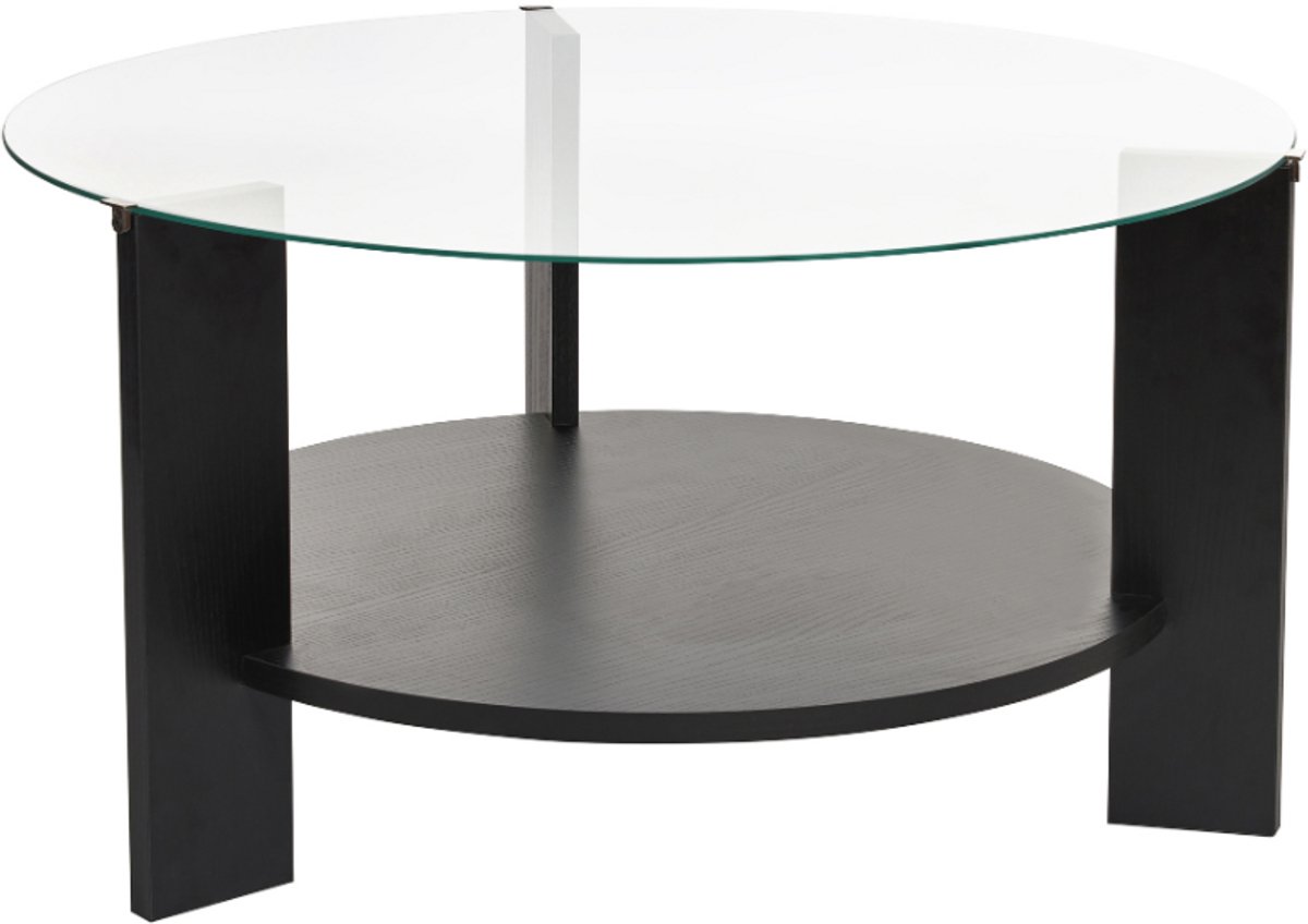 CALICOSY - Salontafel met 2 bladen, waarvan één van gehard glas Ø75 cm - CLARA