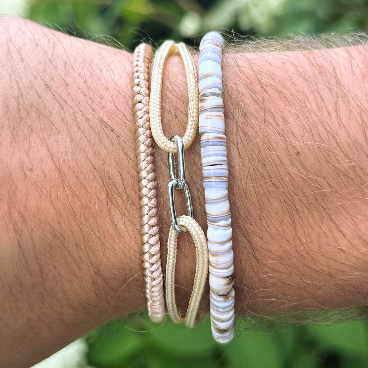 Azurro Zaffio Heren Armbanden Set – Handgemaakt Natuursteen & Touw Armband voor Mannen – Beige Mediterrane Stijl – Verstelbaar 19–24 cm – Cadeau voor Mannen