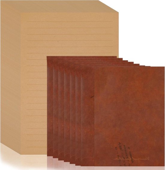 Lot de 60 enveloppes en papier à lettres vintage avec 20 enveloppes rouge-brun - idéal pour les lettres d'amour