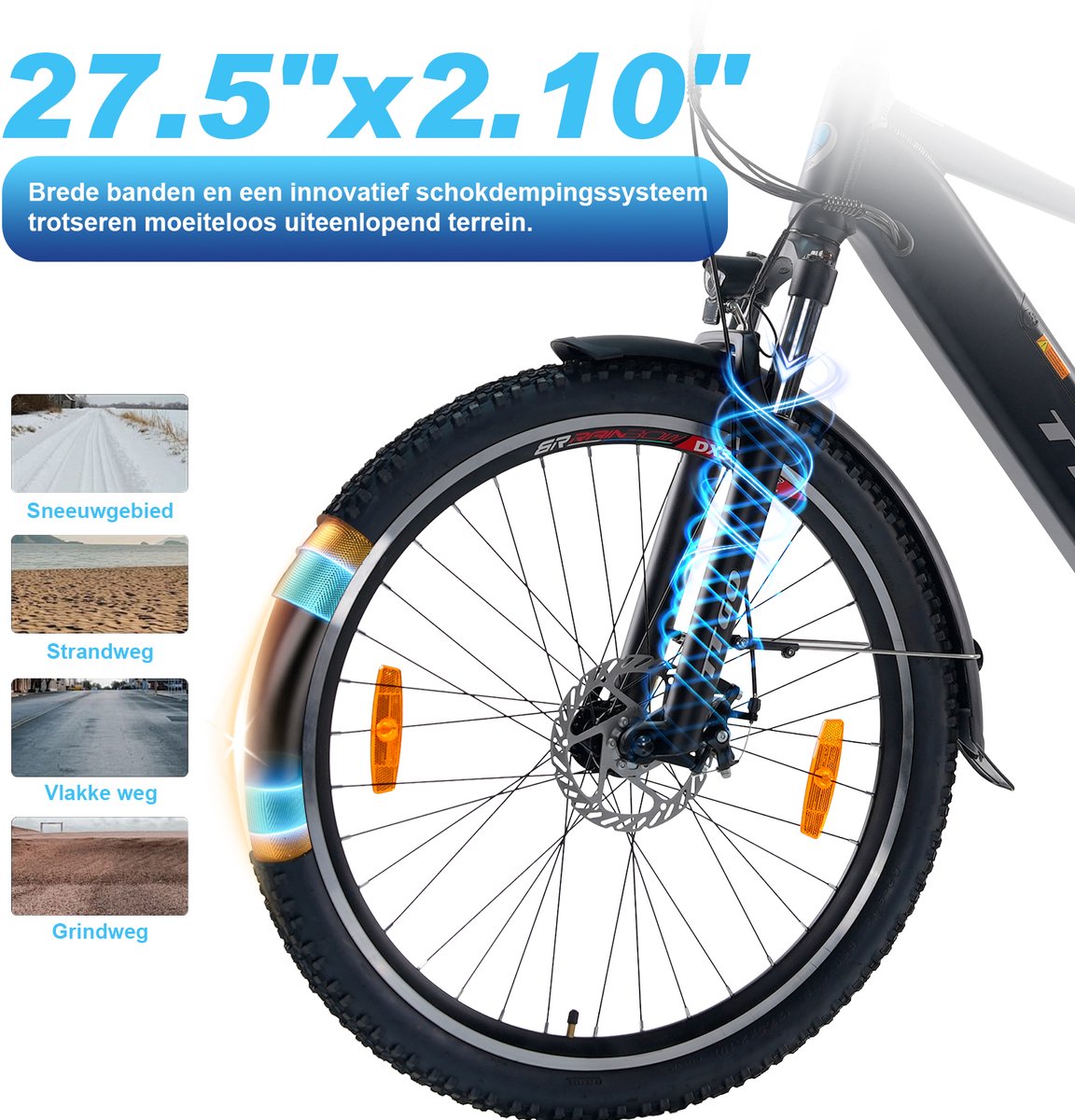 TTGO M300 Elektrische Fiets - 250W Motor - 36V20Ah Batterij - 27.5*2.1" Band - 80 km Actieradius - Shimano 7 Versnellingen - Mechanische schijfremmen - Zwart thumbnail 8