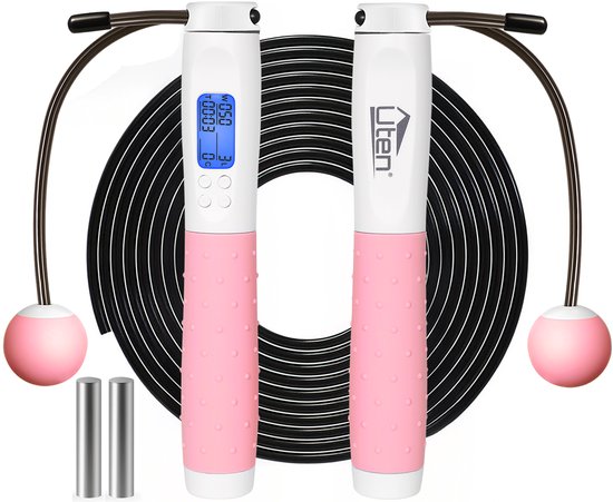 Uten Springtouw met Teller - Verstelbaar Sport Speedrope - Draadloos Springtouw - voor Volwassenen en Kinderen- Digitaal - Roze