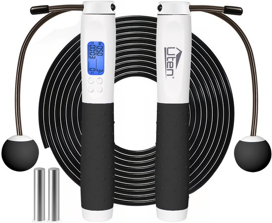 Uten Professioneel Springtouw met Teller - voor Volwassenen en Kinderen - Verstelbaar - Jump Rope - Speedrope - Incl. draadloze optie - Zwart