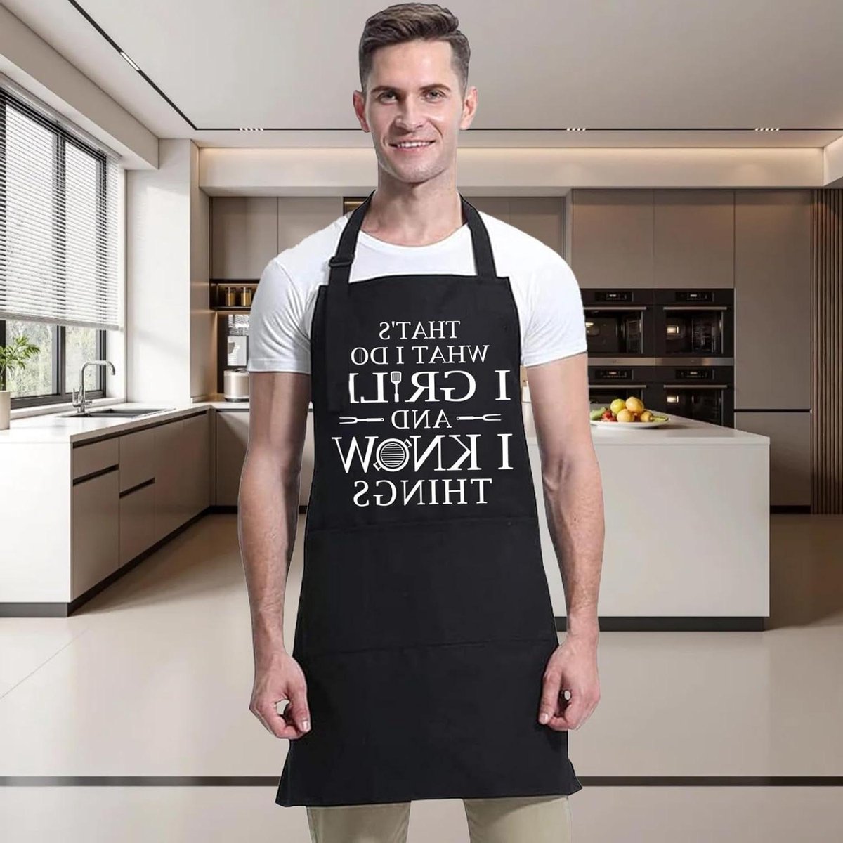 Grappige gepersonaliseerde kookschort met hangende hals voor mannen en vrouwen - Zwart M