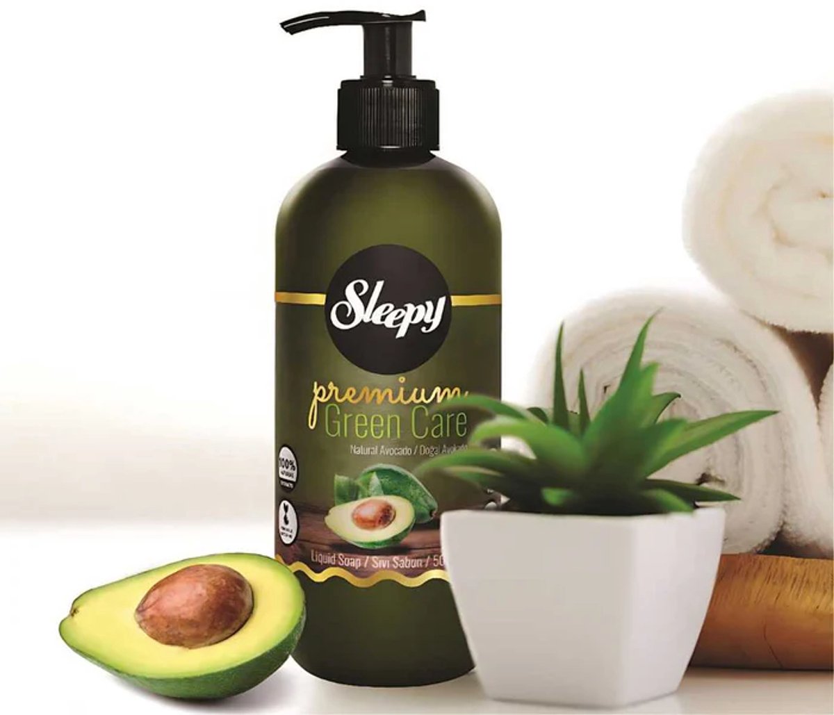 Sleepy Premium Green Care Series vloeibare zeep (parabenen- en glutenvrij ) 500ml - Sleepy Premium Green Care Series Liquid Soap (Alcohol-, Paraben-, Gluten-Free) - Sleepy Premium Green Care Serisi Sıvı Sabun (Alkol, Paraben ve Gluten İçermez) 500 ml