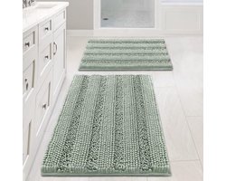 Badmatten Set 2-delig - Extra Dikke Chenille - 50x80 cm & 43x60 cm - Antislip & Superabsorberend - Machinewasbaar - Groen