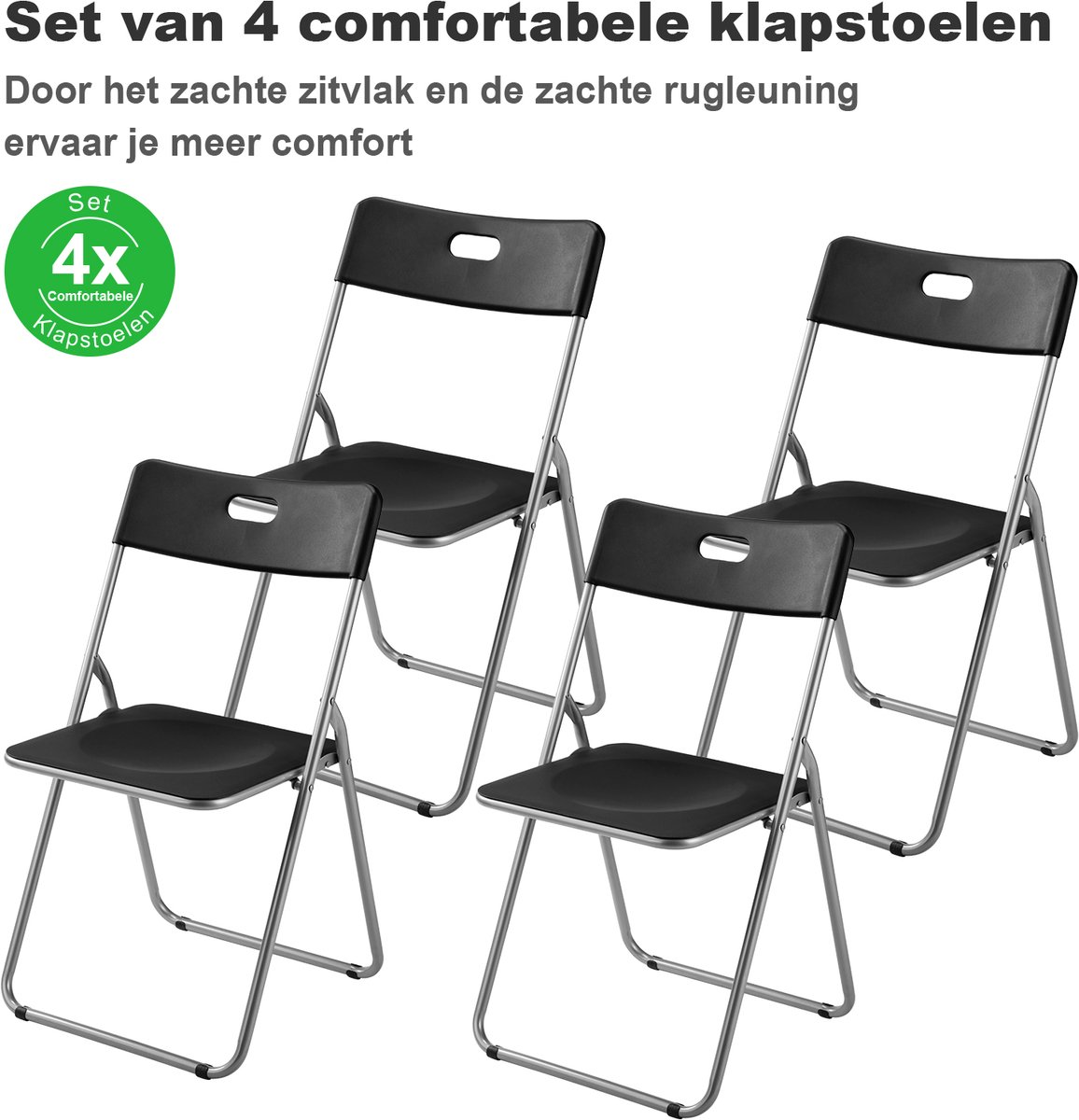 Bardi 4 Delige Klapstoelenset – Vouwstoelenset Stevige Kwaliteit, Weersbestending, 100KG Belastbaar. 44 x 45 x 79 cm. – ZWART