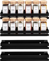 Porte Epice Mural - XIVADA - Etagere a Epices Suspendue - Noir - 4 étages Rangement Epices Cuisine - Pour 24 pots à épices
