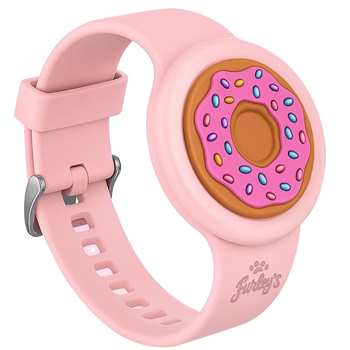 Furley’s Waterdichte Armband voor Kinderen - Geschikt voor Apple AirTag - Verstelbare Siliconen Band - Veilig Comfortabel - Roze Donut