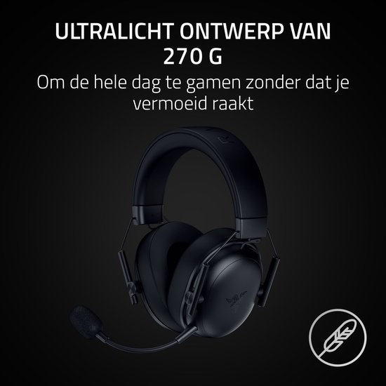 Zwarte Razer gaming headset met microfoon, met veer symbool.