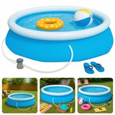 Piscine Opblaasbaar Cheqo® avec pompe – Set piscine – Piscine familiale ronde – Résistante aux UV et au chlore – Blauw – Piscine pour Jardin – Installation facile – Avec filtre et rustine de réparation