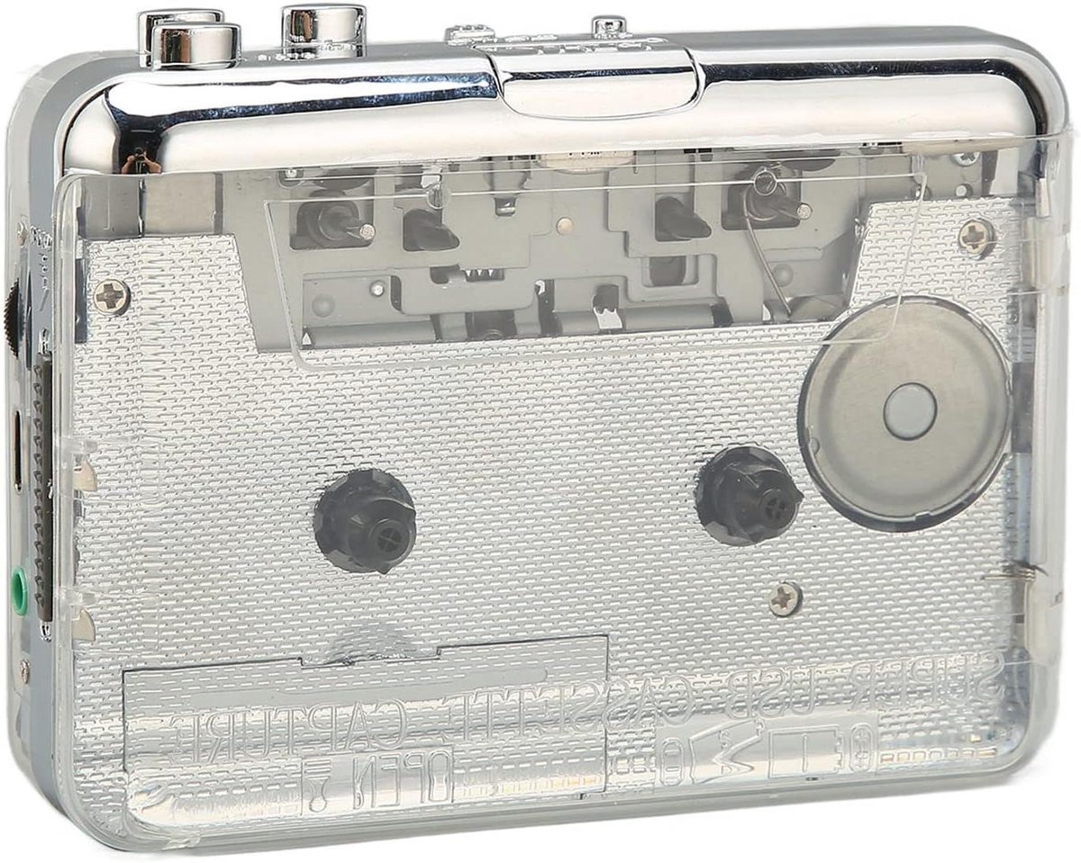 Allecto Premium - Draagbare tape recorder met helder stereo geluid, automatische terugspoelfunctie, 3.5mm koptelefoonaansluiting, vintage stijl - Transparante ABS behuizing - Geschikt voor het beluisteren van gesproken woorden