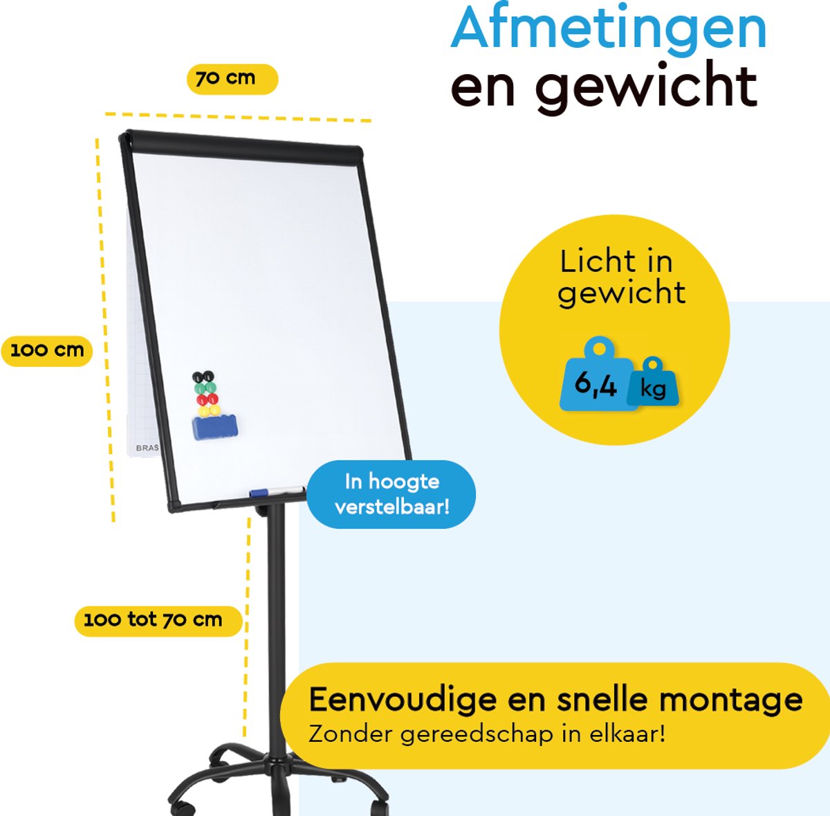 BRASQ Flipover Verrijdbaar - Verstelbaar Whiteboard - Zwart thumbnail 5