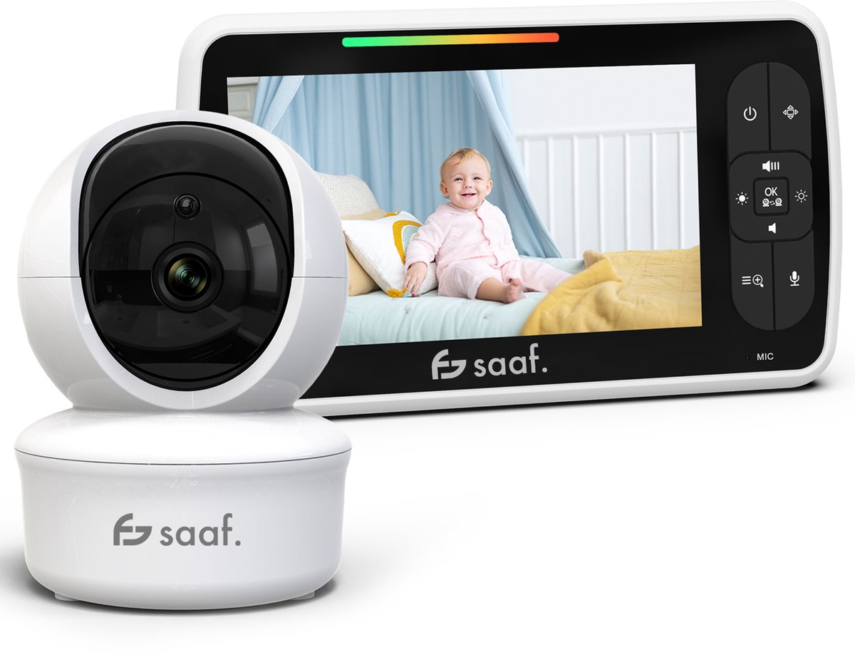 Babyfoon - met Camera en Monitor - Bestuurbaar/kantelbaar - Praatfunctie - 5" Scherm - Wit - van Saaf - Babyfoon - €64,95