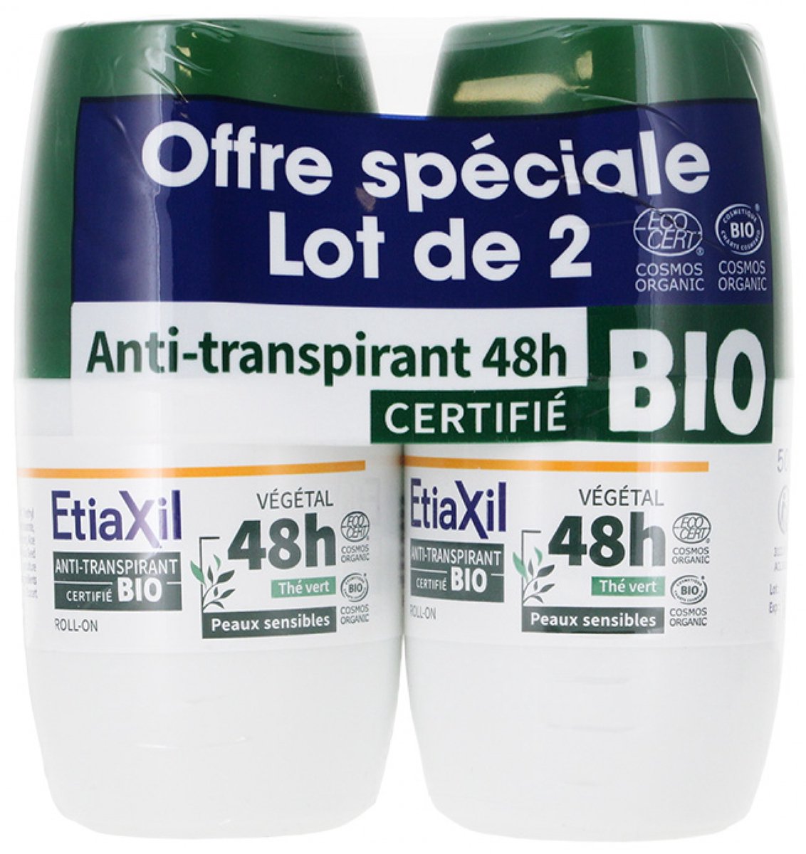 Goedkoopste Etiaxil 48h Organic Anti-Perspirant Roll-On Deodorant Set van 2 x 50 ml (Geur Groene thee