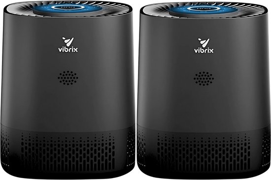 2x Vibrix PureFlow15 Pro Luchtreiniger - 100m3/u - Air Purifier met Ionisator - Hepa Filter + Koolstof Filter - Luchtfilter tegen stof, hooikorts, allergie en huisstofmijt - Slaapstand en luchtkwaliteit indicator