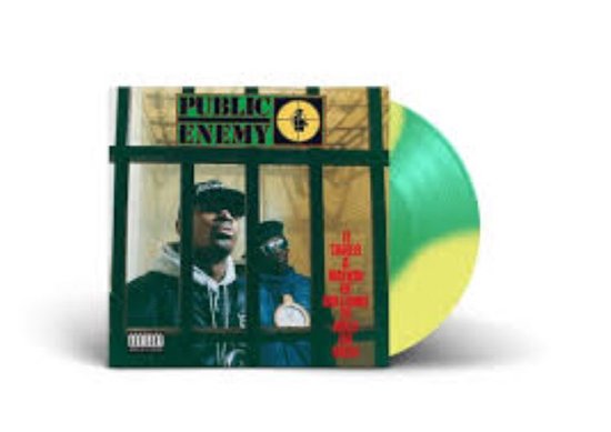 Vinylplaat 'It Takes a Nation of Millions To Hold Us Back' van Public Enemy met geelgroene swirled vinyl.