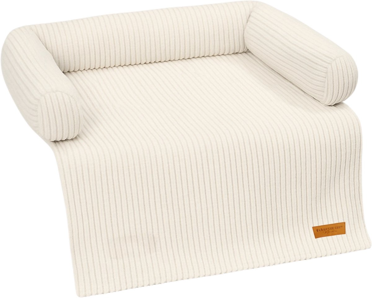 By Cee Cee Origineel Hondendeken Bank – Hondenkleed Bank - Hondenmand - Premium - Volledig Afritsbaar - Ribstof - Off-white Beige - 75x90 - Maat S - Kees