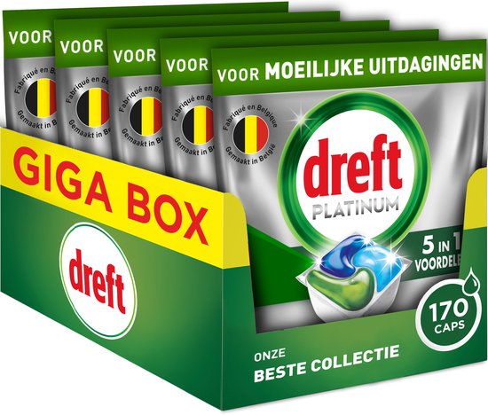Dreft Platinum All In One Vaatwasmiddel - Original - Voordeelverpakking 5 x 34 Vaatwastabletten