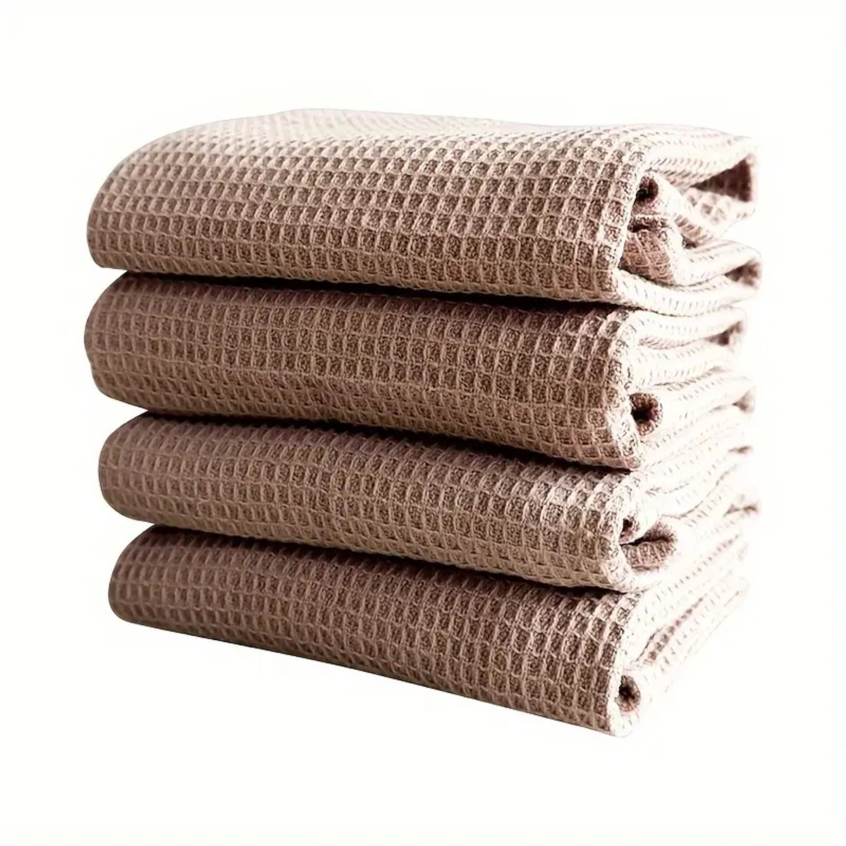 Set van 4 theedoeken van wafelstof, praktische keukendoeken, dikkere schoonmaakdoeken, easy absorberende Vaatdoek, vierkante handdoeken, Wasbaar - 34 x 34 cm Koffie