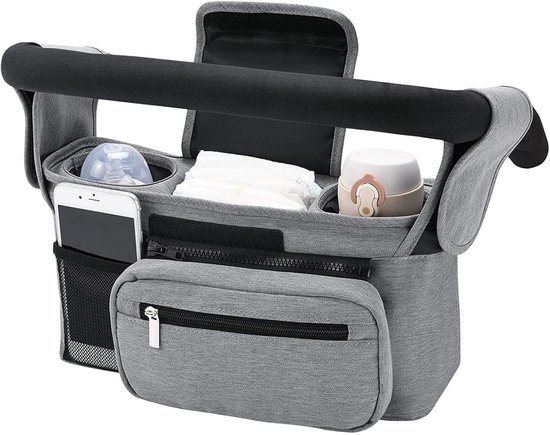 Foto: Kzq reistas voor kinderwagens opbergtas kinderwagentas opbergtas voor kinderwagens 33 10 16 cm uitgerust met 2 ge soleerde bekerhouders afneembaar ritsvak verstelbare schouderriem geschikt voor de meeste kinderwagens grijs