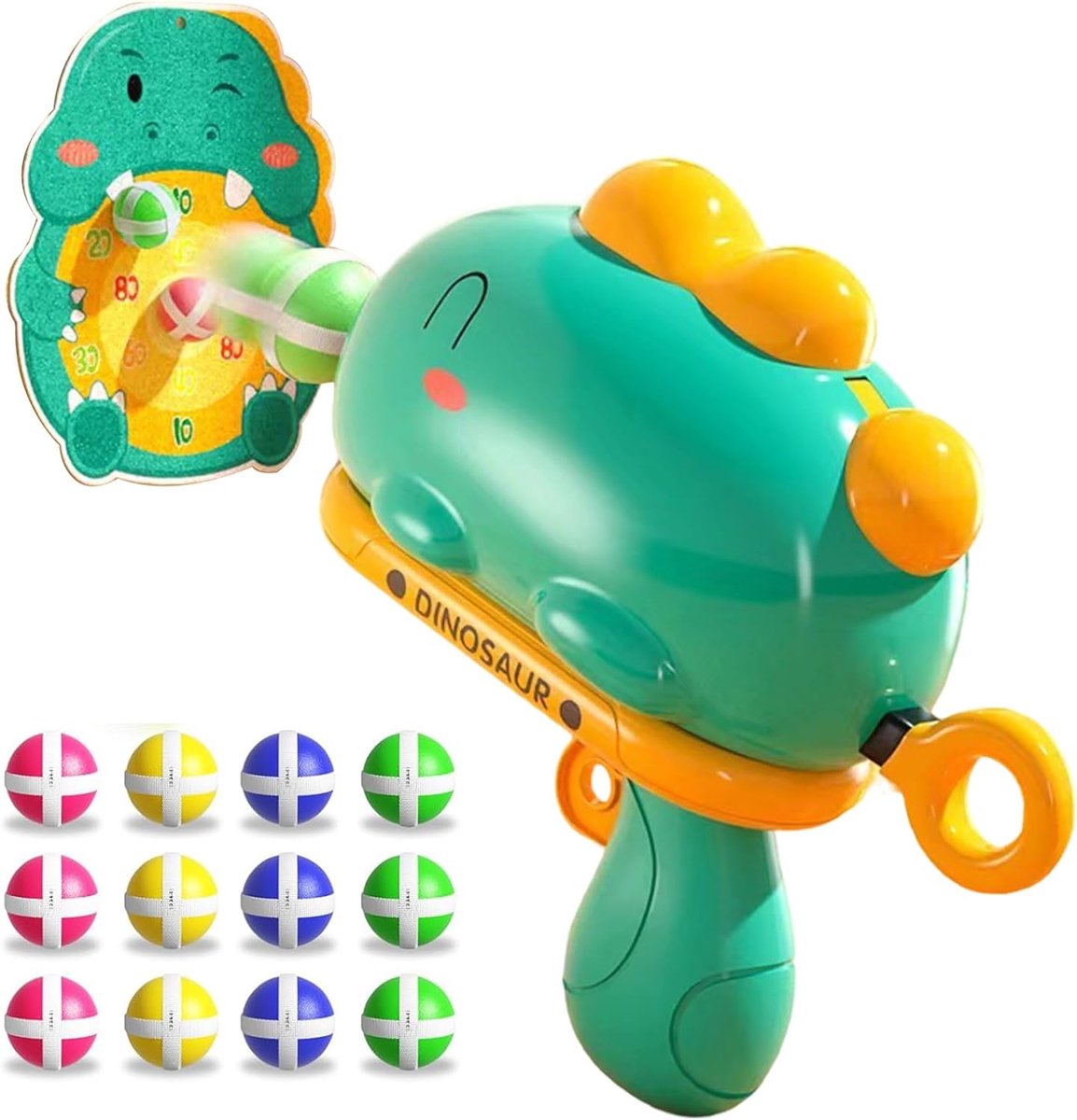 Dinosaurus dartbord schietspeelgoed - werpspel, speelgoedpistolen met doelschijf - beweegbaar dinosaurus-schietspeelgoed voor kinderen, dartbord - 12 kleverige ballen