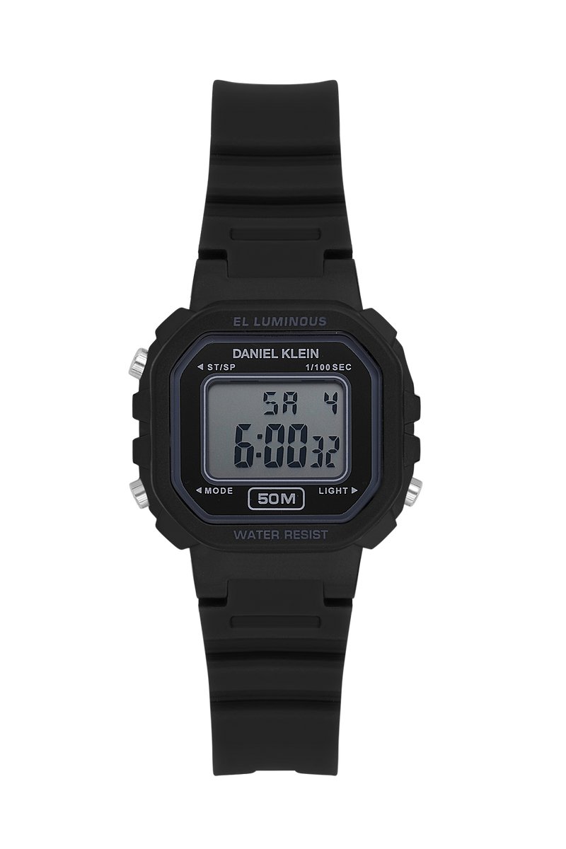 Daniel Klein DK.2326-1 - Horloge - Polshorloge - Digitaal - Afgerond Achthoek - Kinderen - Kunststof band - ABS - Alarm- Datumaanduiding - Achtergrondverlichting - Start-Stop - Moduswissel - Chronograaf - Zwart - Zilverkleurig - Grijs - Wit