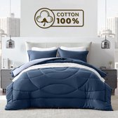 Sleep Comfy Cottiva Series - All Year Dekbed zonder overtrek - Middernacht & Ijsblauw | 140x200 cm - 30 dagen proefslapen - Wasbaar hoesloos dekbed - Binnen & Buiten - 100% Katoen - Met Kussenslopen| Dekbed in Kleur - OEKO Green - Droogt Snel