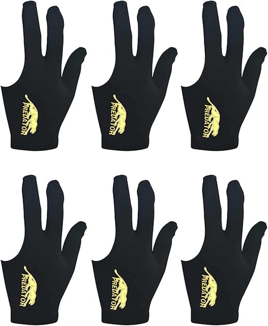 Gants de billard noirs extensibles, gants de billard à 3 doigts, accessoires de billard, queue de billard, unisexe, lot de 6 - tokaneit