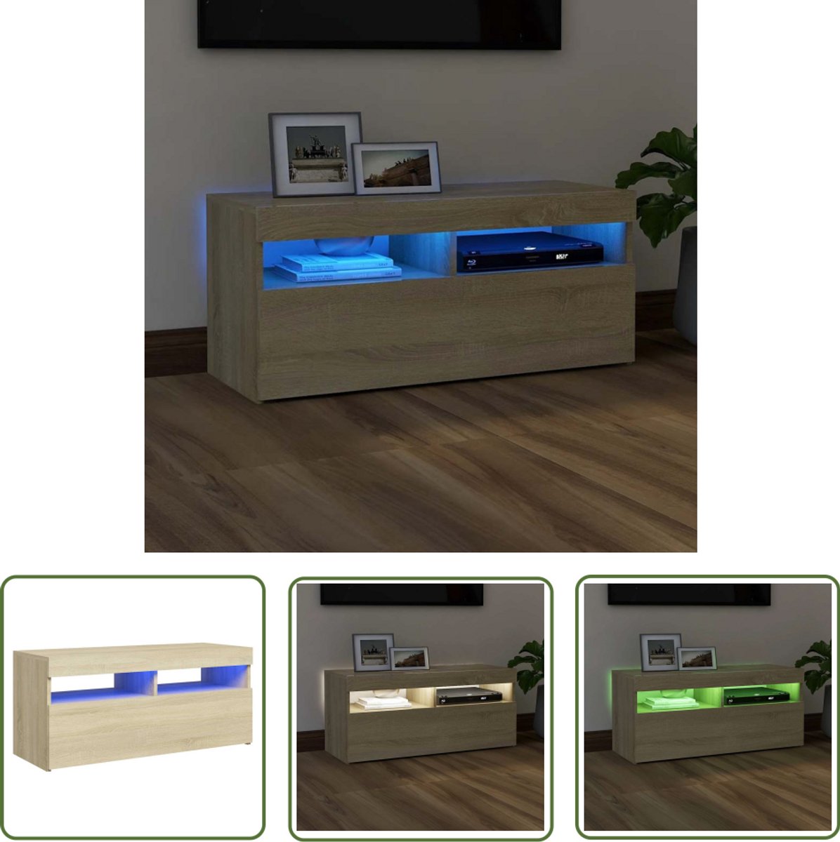 vidaXL Salontafel - TV-meubel - Tv-meubel met LED-verlichting 90x35x40 cm sonoma eikenkleurig - Houten Meubilair - Led Verlichting - Smart Home