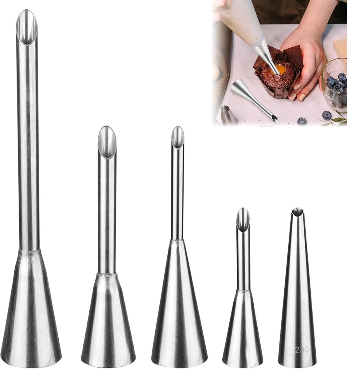 Garneringsspuitmondjes voor jam, bladerdeeg, donuts en brood - set van 5 stuks