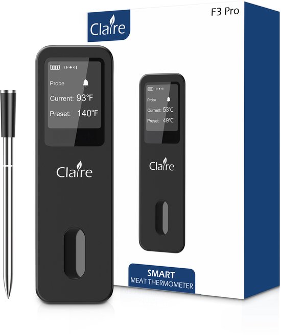 Claire F3 Pro Vleesthermometer - BBQ Thermometer - Draadloos - Incl. App en 1 meetsonde