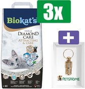 Biokat's Diamond Care attracting&care 8ltr - Kattenbakvulling - 3 Zakken - Inclusief PetsHome Goudkleurige Adreskoker