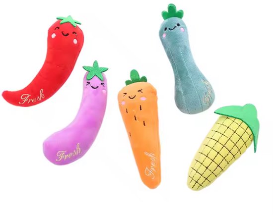 Rieba® Catnip Kattenspeeltjes 5 stuks - Met Kattenkruid - Speeltje voor Katten - Groente & Fruit - Kattenspeeltje - 12.5 cm - 5 Speeltjes