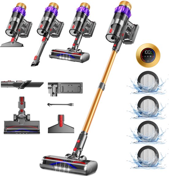 Elekiatech Steelstofzuiger Draadloos - 60000Pa Steelstofzuiger - 3 Standen Zuigkracht - LED-Display - 20-70 Min Werktijd - 1,6L - Met Meubelborstel - Voor Tapijt, Harde Vloeren en Dierenharen - 550W - Paars