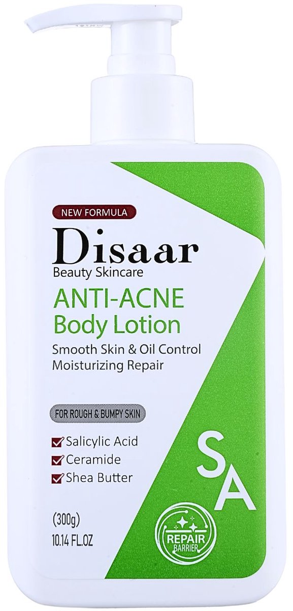 Anti-Acne Bodylotion met Salicylzuur en Ceramiden – Hydraterend – Herstellend – Tegen Puistjes – Verfijnt Poriën – Voor Ruwe en Onrustige Huid – 300g