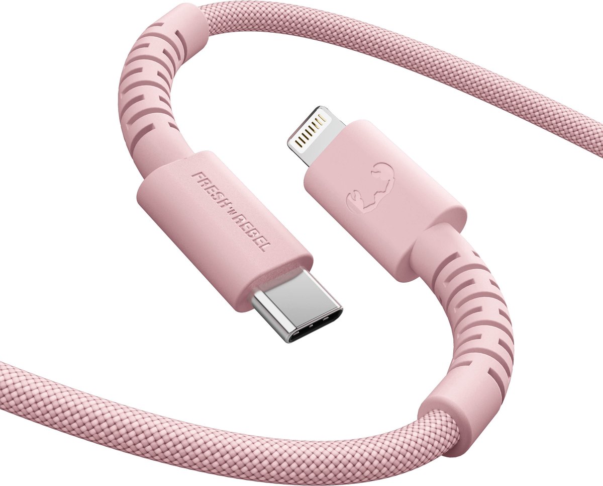 Fresh 'n Rebel Flexwave Silicone Braided Usb-c Naar Lightning Usb-kabel 2 M Pastel Pink