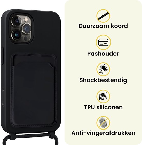 Étui pour iPhone 16 Pro avec cordon et porte-cartes en Siliconen - Pro - 2 iPhone