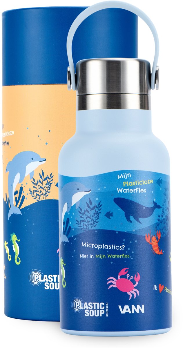 VANN 100% RVS kinderdrinkfles Plastic Soup Foundation - Schoolbeker voor kinderen van RVS - Onderwaterwereld