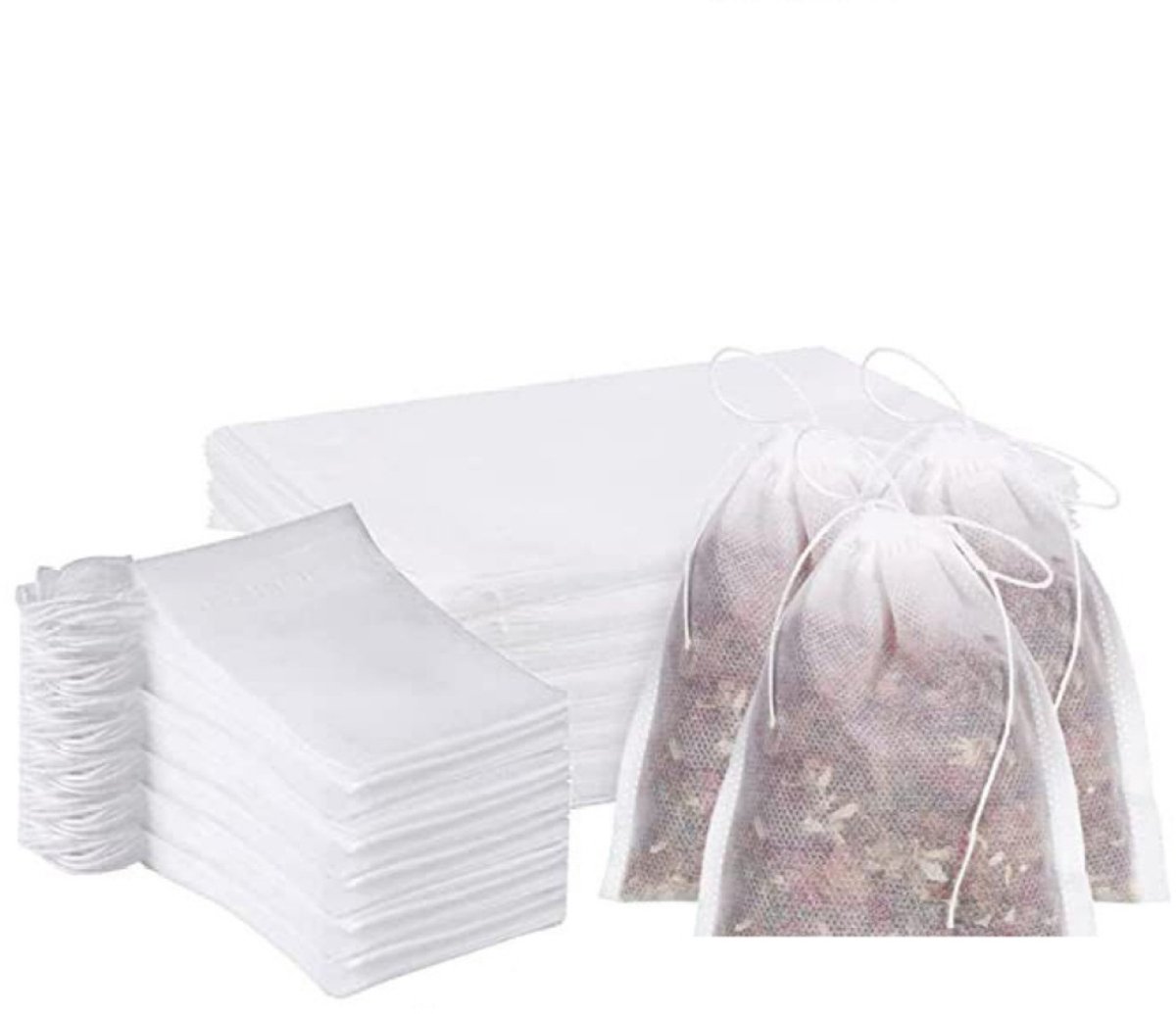TOVBMUP Losse theefilterzakjes - met trekkoord - herbruikbaar - Geschikt voor thee, specerijen, kruiden, lavendel, koffie - wit - 200 stuks - 7 x 9 cm