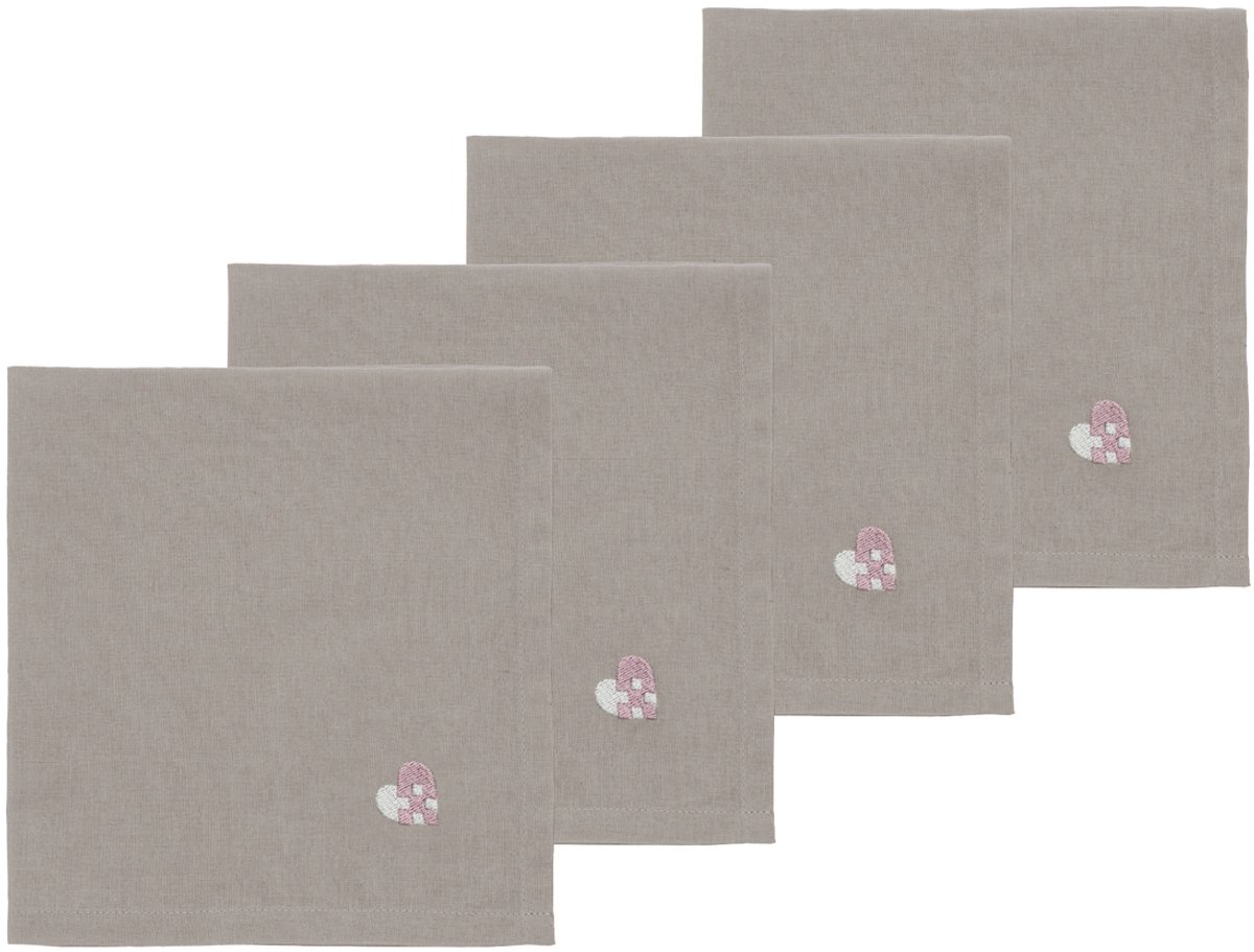 Södahl Christmas Hearts Embroidery Stoffen servetten 40 x 40 cm 4 stuks Roze