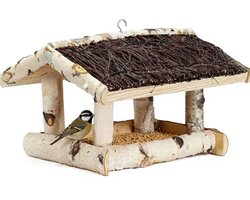 Vogelvoederhuisje Hangend - Berkenhout met Kreupelhouten Dak - Voederhuisje voor vogels