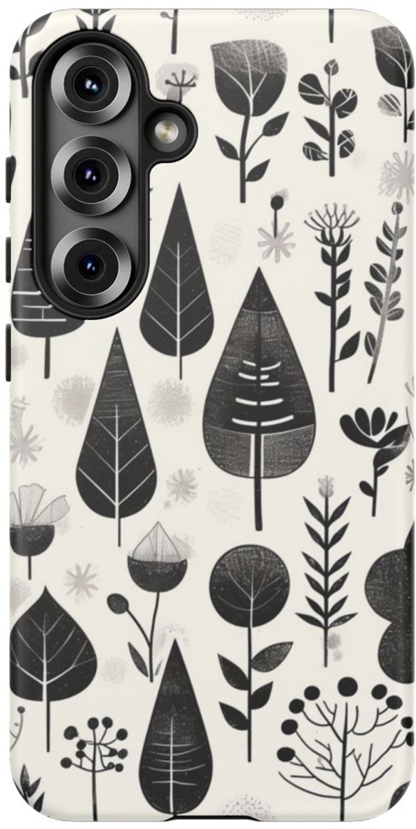 Monochroom Botanisch Patroon – Telefoonhoesje Geschikt voor Samsung Galaxy S25