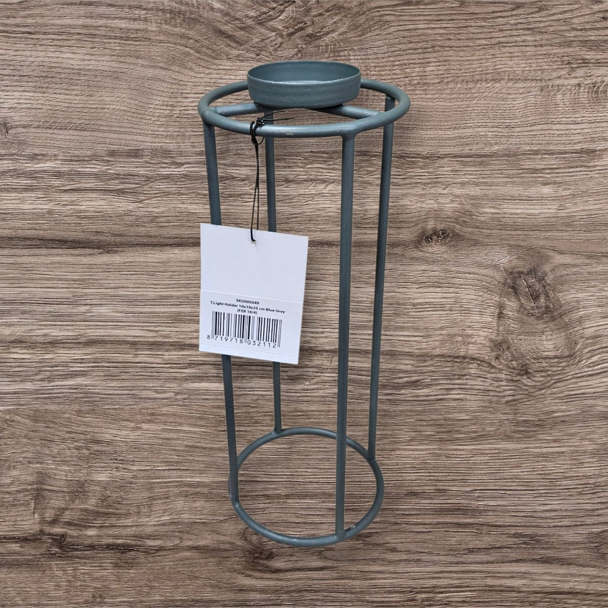 T.Light Holder 10x10x25 cm Blue Grey