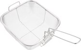 Frituurmand met Filter en Afvoerfunctie - Multifunctionele Vierkante Frietmand voor Diepvries en Frituren - 24×24 cm - Geschikt voor Olieafscheiding en Gerechtelijke Opslag - Zilverkleurig