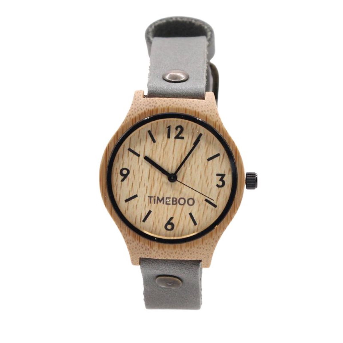 Timeboo horloge Twist | Bamboe houten horloge | dames - leer - Grey - met cijfers