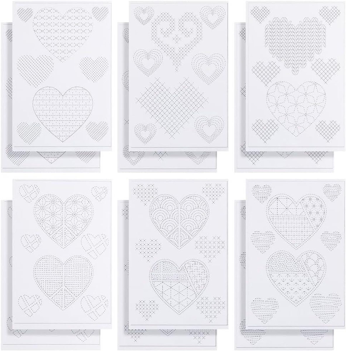 12 stuks Sashiko wateroplosbare borduurpatronen met hartpatroon plak en borduurpapier - Sashiko sjablonen voor naaien