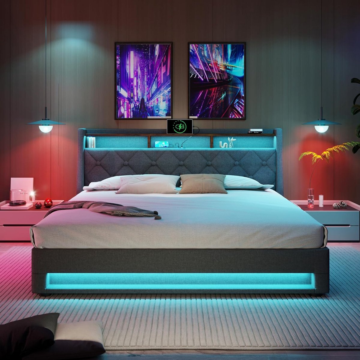 Linnen Linnen Gestoffeerd Opbergbed 160x200 cm - afbeelding 3