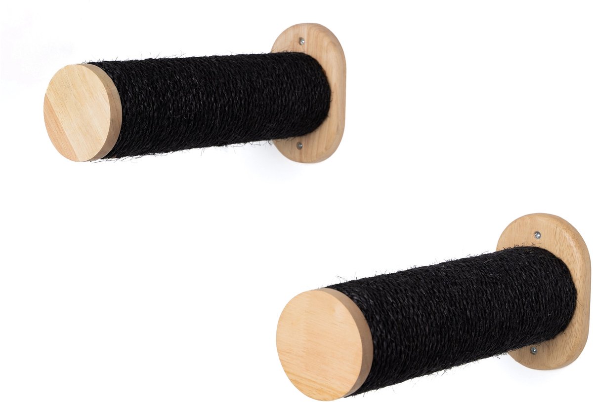 RHRQuality Wandmeubel wandmontage Klimmuur Kat 33 x 15cm sisal palen set 2 Blackline wand muur krabpaal katten muurbevestiging